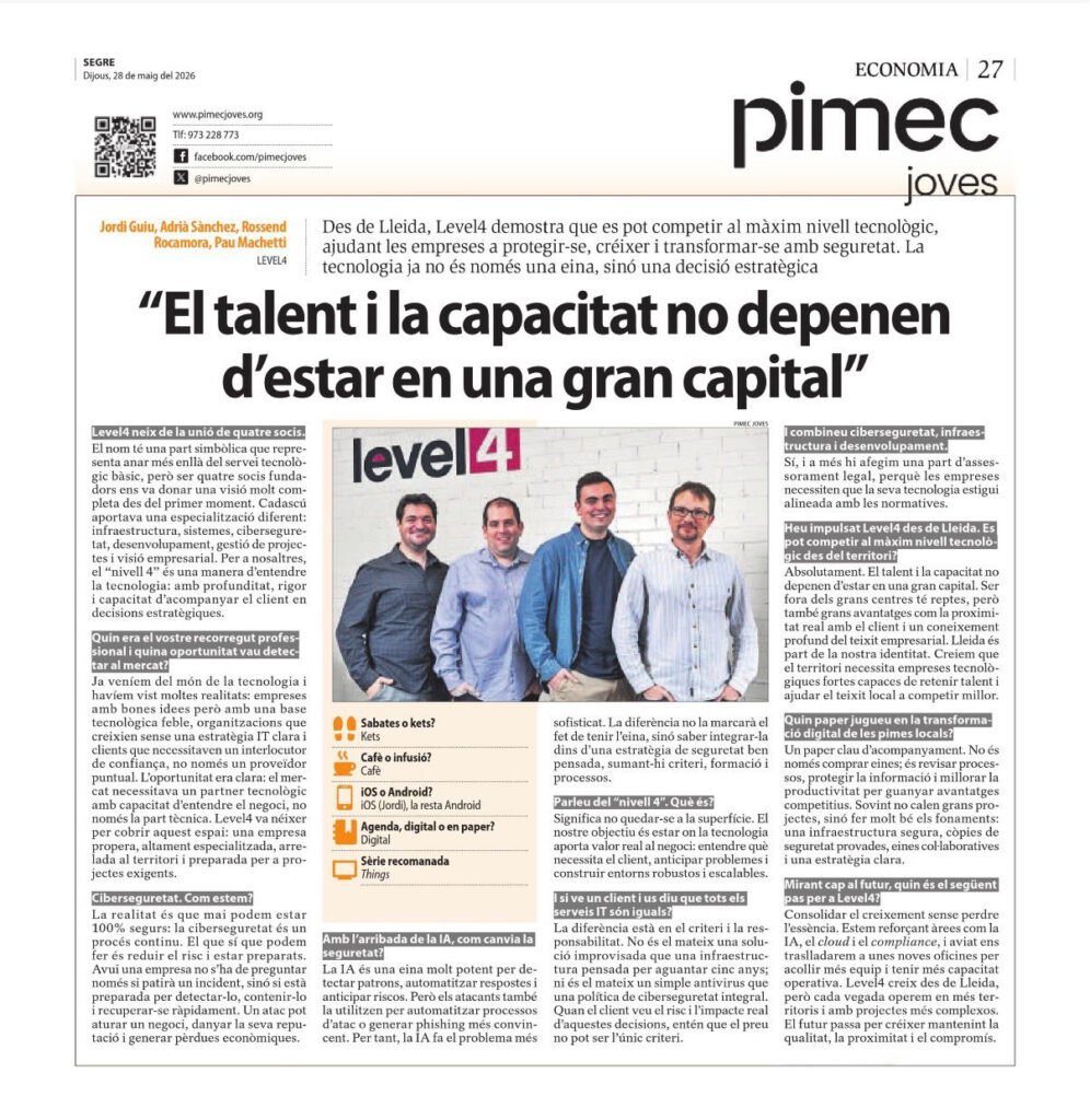 Level4 entrevistats al Diari Segre - 27/05/2026